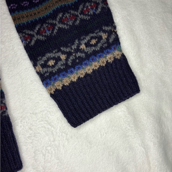 VTG Polo Ralph Lauren Wool Hand Knit Fair Isle Knit Sweater L Men Quarter Zip - Picture 7 of 9